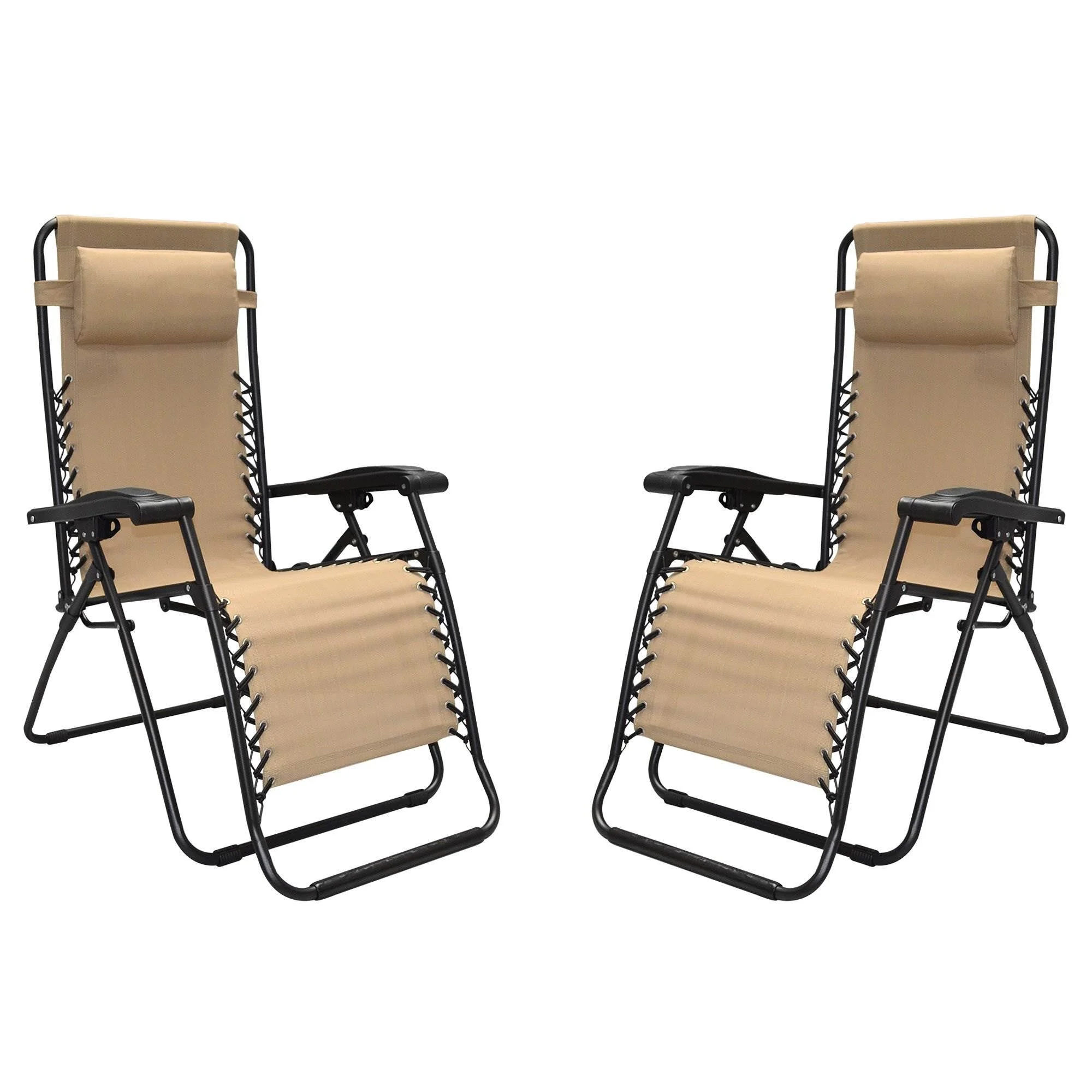 Caravan Canopy Infinity Zero Gravity Steel Frame Patio Deck Chair, Beige (Pair)