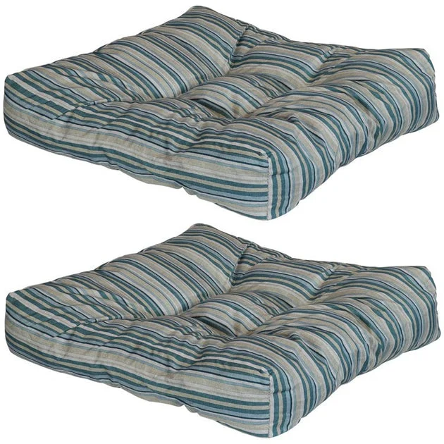 Tufted Outdoor Seat and Back Cushions Set of 2 - Neutral Stripes