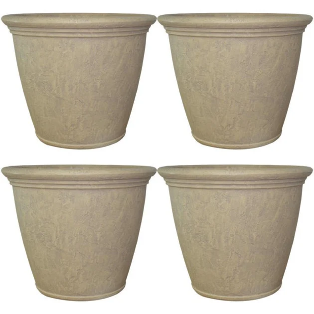Anjelica 24" Outdoor Flower Pot Planters Set of 4 - Painted Beige