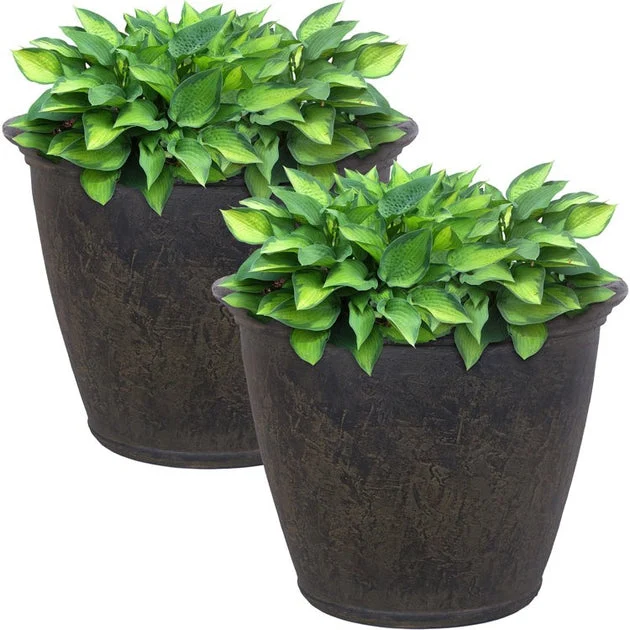 Anjelica 24" Outdoor Flower Pot Planters Set of 2 - Sable Finish