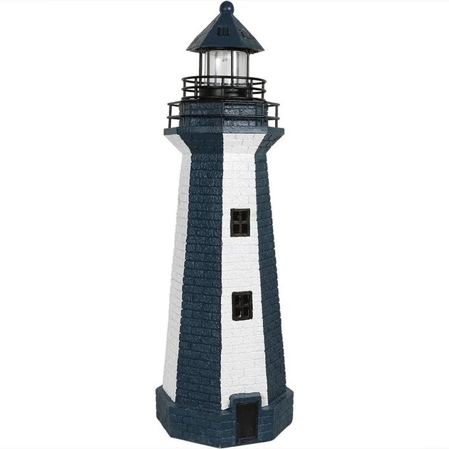 Vertical Stripe 36" Solar-Powered LED Lighthouse Outdoor Decor - Blue