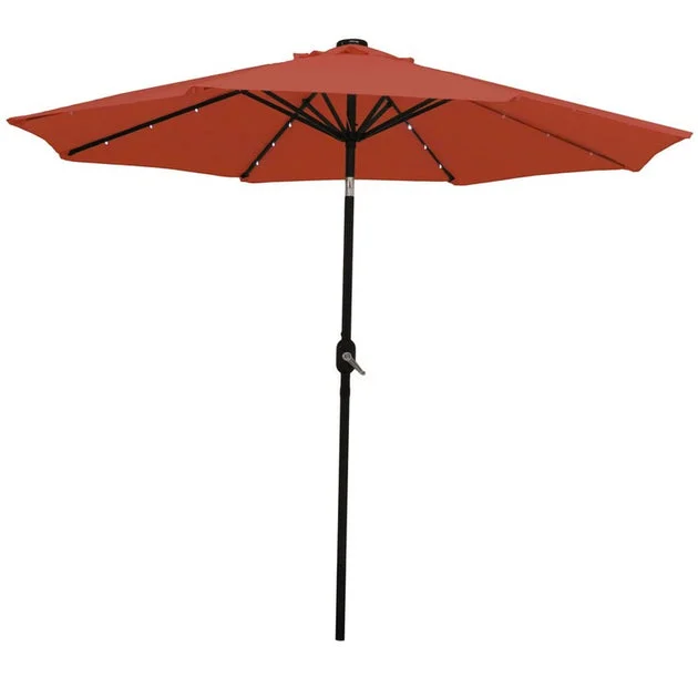 9' Patio Umbrella with Tilt, Crank, and Solar-Powered LED Lights - Burnt Orange