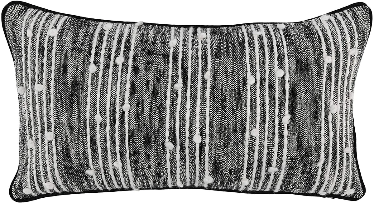 Benzara Rectangular Fabric Throw Pillow with Rug Accents, Gray