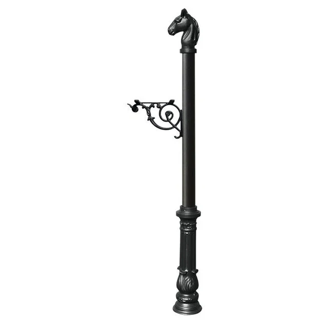 Lewiston Equine Post Only with Support Bracket, Decorative Ornate Base and Horsehead Finial