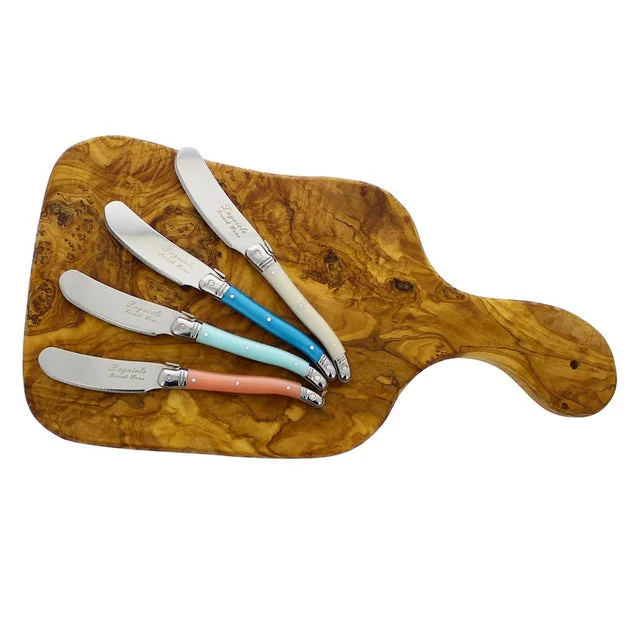 Laguiole 14" Olive Wood Cheese Board with Four Spreaders