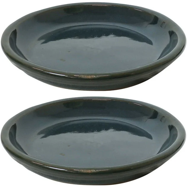 7" Ceramic Planter Saucers Set of 2 - Forest Lake Green