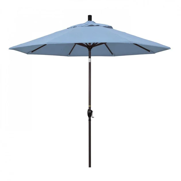 Pacific Trail Series 9' Patio Umbrella with Bronze Aluminum Pole and Ribs Push Button Tilt Crank Lift and Sunbrella 1A Air Blue Fabric