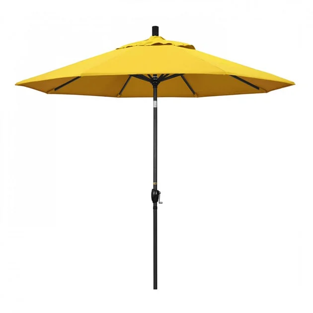 Pacific Trail Series 9' Patio Umbrella with Stone Black Aluminum Pole and Ribs Push Button Tilt Crank Lift and Olefin Lemon Fabric