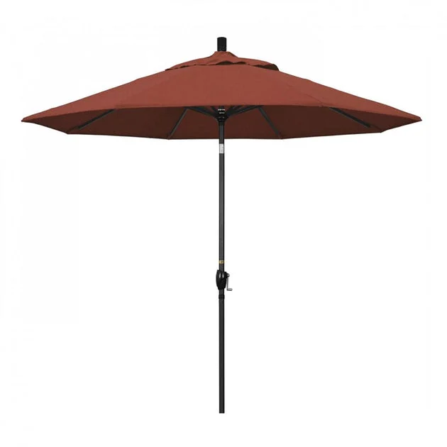 Pacific Trail Series 9' Patio Umbrella with Stone Black Aluminum Pole and Ribs Push Button Tilt Crank Lift and Olefin Terracotta Fabric