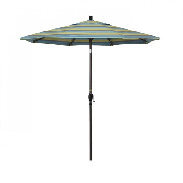 Pacific Trail Series 7.5' Patio Umbrella with Bronze Aluminum Pole and Ribs Push Button Tilt Crank Lift and Sunbrella 2A Astoria Lagoon Fabric