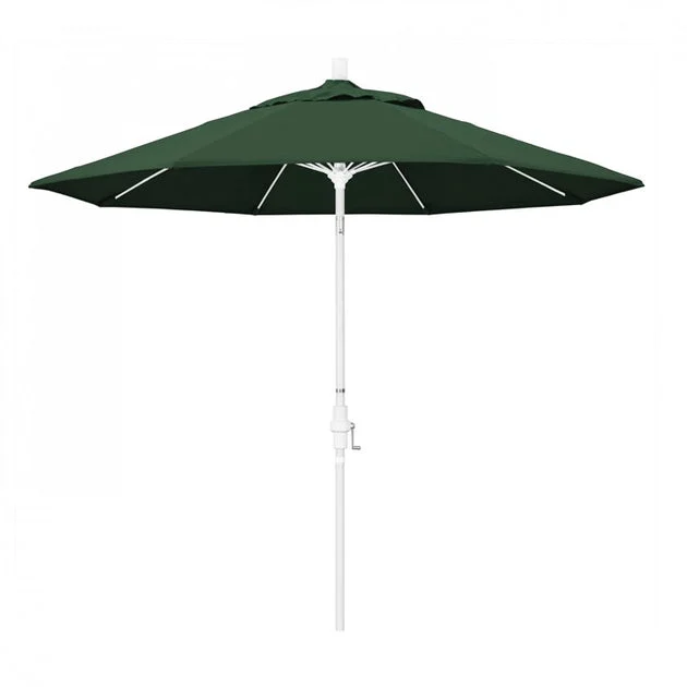 Sun Master Series 9' Patio Umbrella with Matted White Aluminum Pole Fiberglass Ribs Collar Tilt Crank Lift and Olefin Hunter Green Fabric