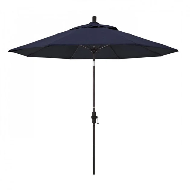 Sun Master Series 9' Patio Umbrella with Bronze Aluminum Pole Fiberglass Ribs Collar Tilt Crank Lift and Sunbrella 1A Navy Fabric