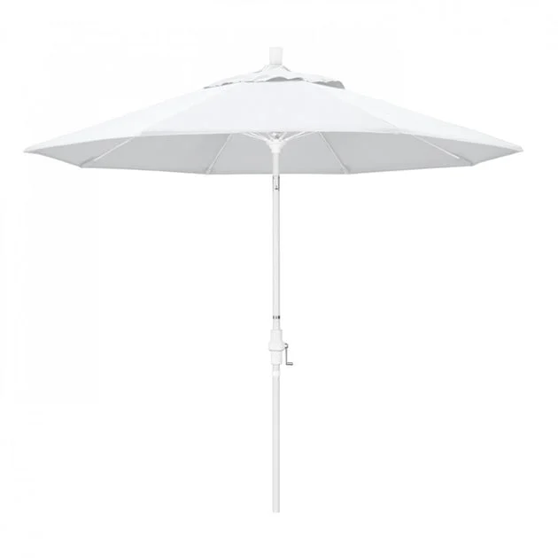 Sun Master Series 9' Patio Umbrella with Matted White Aluminum Pole Fiberglass Ribs Collar Tilt Crank Lift and Olefin White Fabric
