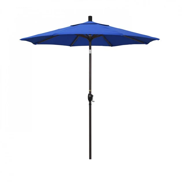 Pacific Trail Series 7.5' Patio Umbrella with Bronze Aluminum Pole and Ribs Push Button Tilt Crank Lift and Olefin Royal Blue Fabric
