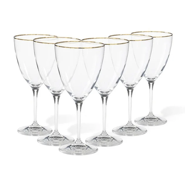 Sensa 14 Oz Water Glass - Clear with Golden Rim - Set of 6
