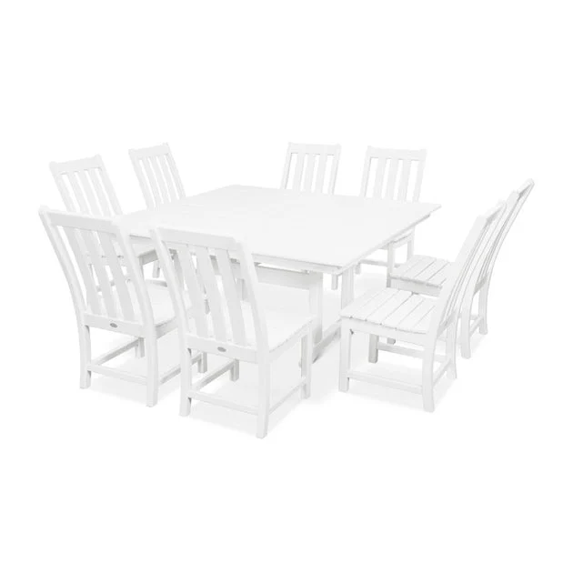 Vineyard Nine-Piece Farmhouse Trestle Dining Set - White