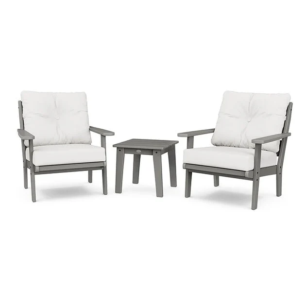 Lakeside Three-Piece Deep Seating Chair Set - Slate Gray/Textured Linen