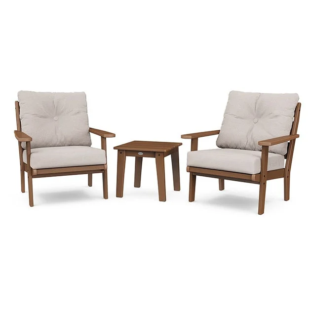 Lakeside Three-Piece Deep Seating Chair Set - Teak/Dune Burlap