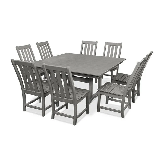 Vineyard Nine-Piece Farmhouse Trestle Dining Set - Slate Gray