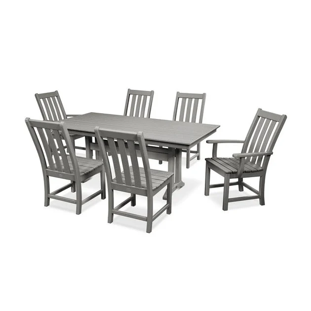 Vineyard Seven-Piece Farmhouse Trestle Dining Set - Slate Gray