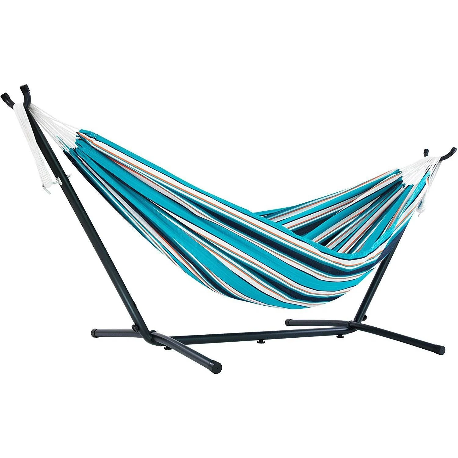 Vivere Double Sunbrella Hammock w/Stand, Portable Outdoor Lounge, Token Surfside