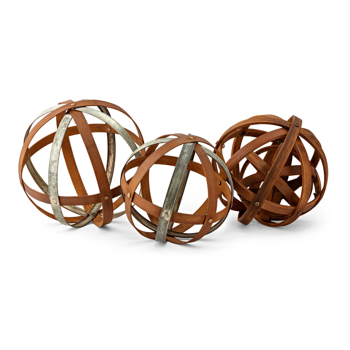 IMAX Worldwide Home Kaiden Wood and Metal Spheres - Set of 3
