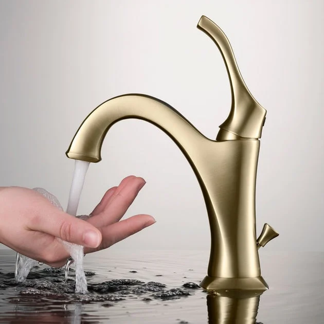 Arlo Brushed Gold Basin Bathroom Faucet with Lift Rod Drain and Deck Plate