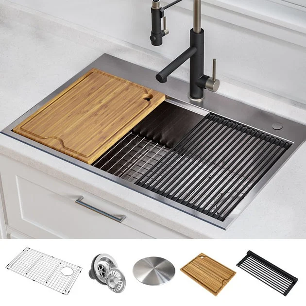 Kore Workstation 30" Single Bowl 16-Gauge Stainless Steel Dual-Mount Kitchen Sink with Accessories (Pack of 5)