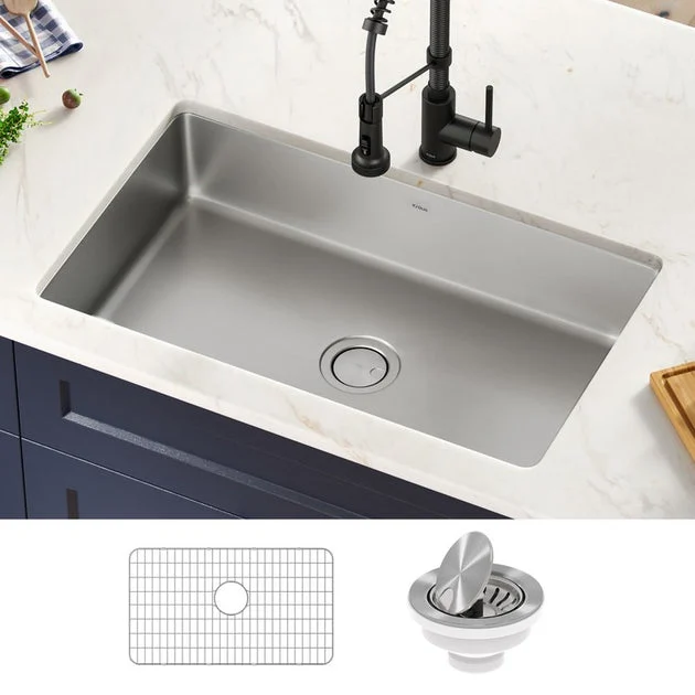 KRAUS Dex 32" Undermount 16 Gauge Stainless Steel Single Bowl Kitchen Sink