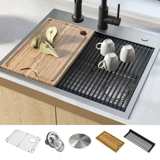 Kore Workstation 25" Single Bowl 16-Gauge Stainless Steel Dual-Mount Kitchen Sink with Accessories (Pack of 5)
