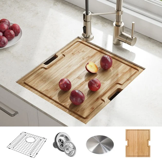 Kore Workstation 17" Single Bowl 16-Gauge Stainless Steel Undermount Bar/Prep Sink with Accessories (Pack of 5)