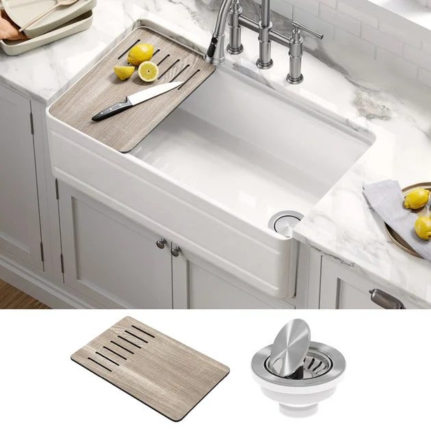 Turino Workstation 33" Single Bowl Fireclay Reversible Apron-Front Kitchen Sink with Accessories