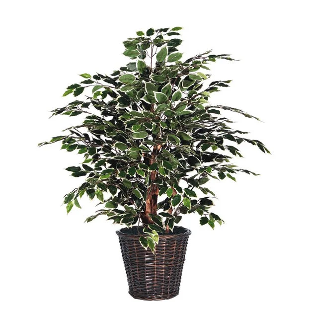 4' Artificial Variegated Extra-Full Bush in Rattan Basket