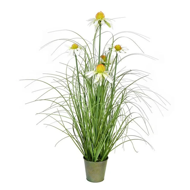 24" Artificial Potted Green Grass and Daisies