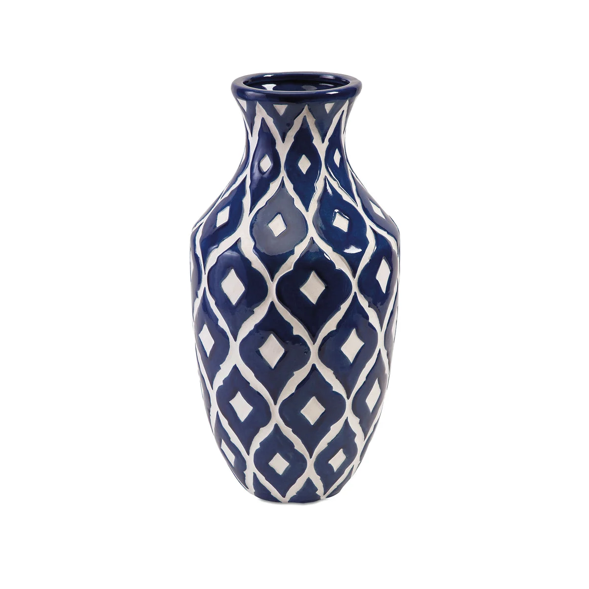 IMAX Worldwide Home Maine Tall Blue and White Vase