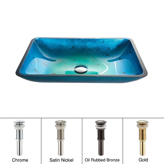 Irruption Rectangular Glass Vessel Sink with Pop-Up Drain