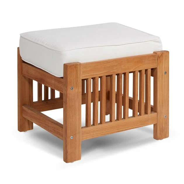 Summer Teak Outdoor Ottoman with Sunbrella White Cushions