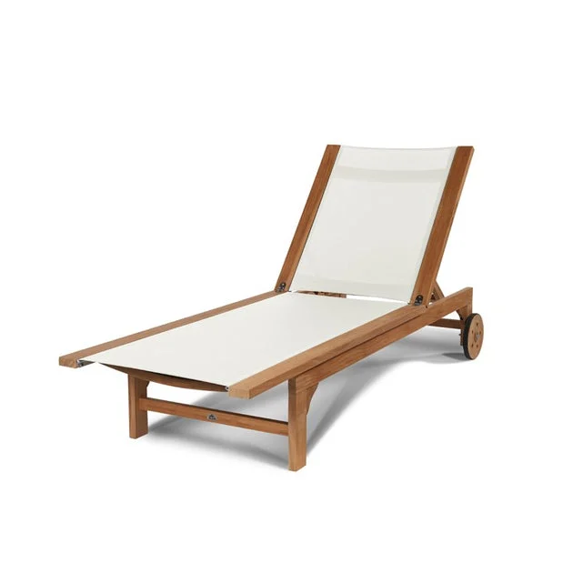 Montauk Teak Outdoor Sunlounger in White with Wheels