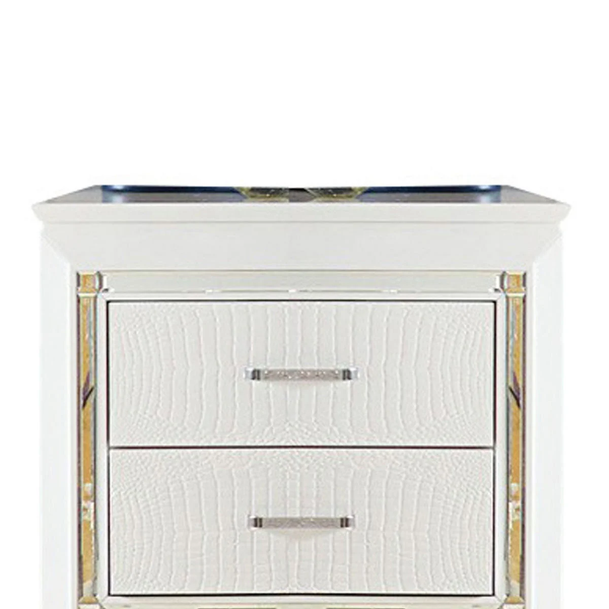 Benzara Contemporary Wooden Nightstand with 2 drawers and LED Lighting, White