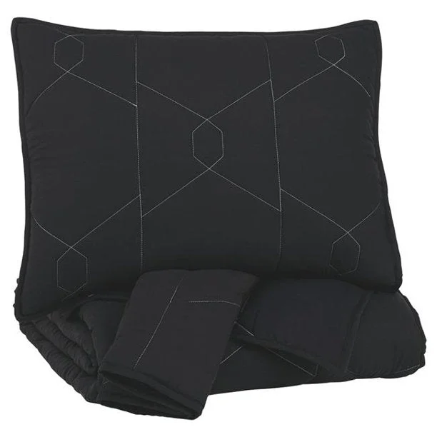 Benzara Geometrically stitched Full Size Fabric Comforter set with 2 Shams, Black