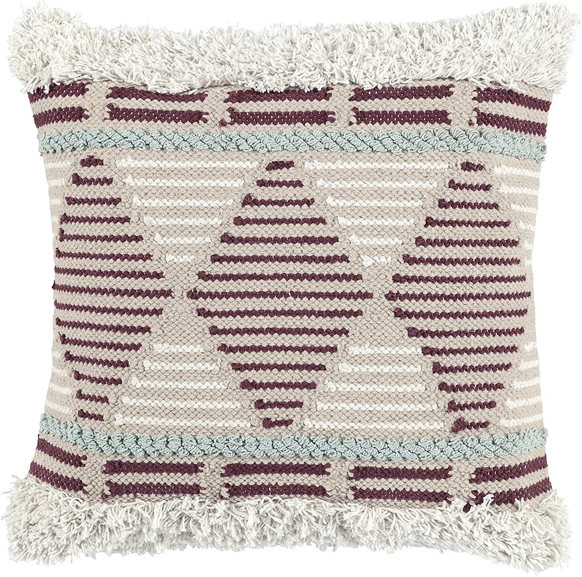 Benzara BM228896 Handwoven Fabric Throw Pillow with Geometric Pattern, Beige and Red