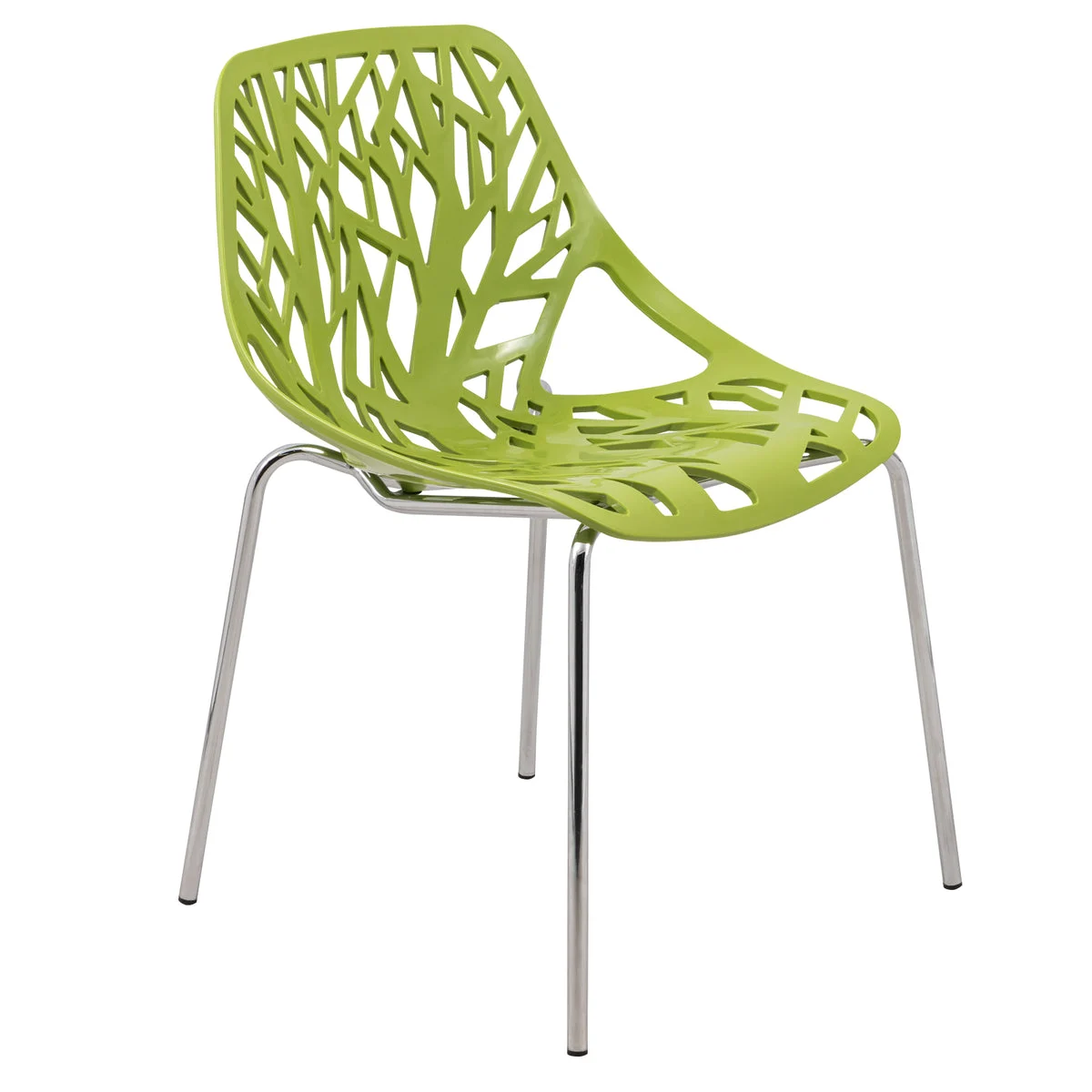 LeisureMod Modern Asbury Dining Chair w/ Chromed Legs Green