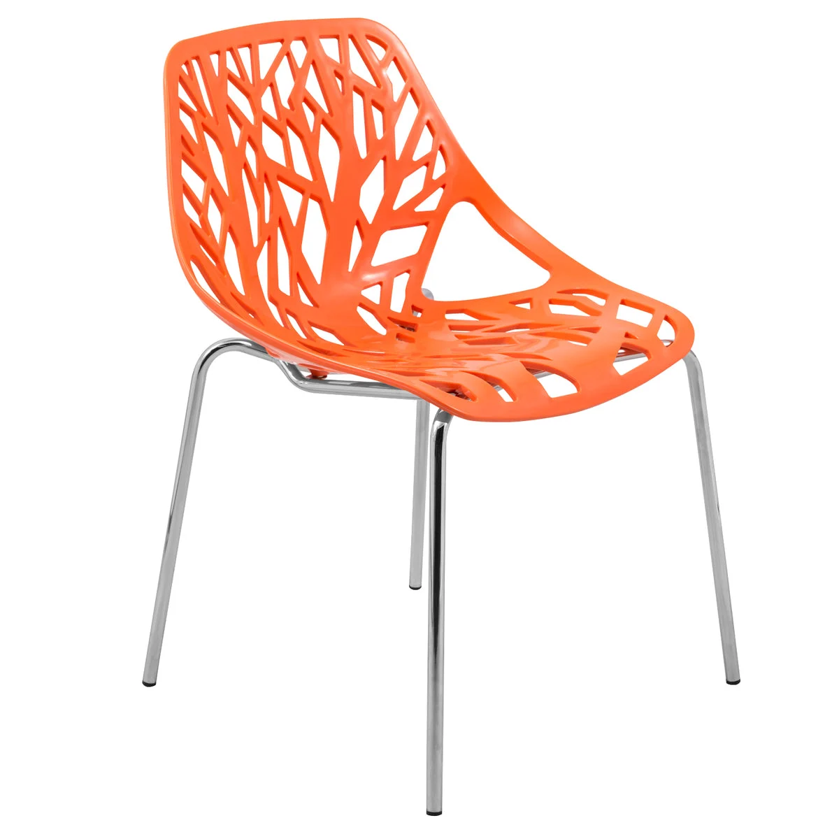 LeisureMod Modern Asbury Dining Chair w/ Chromed Legs Orange