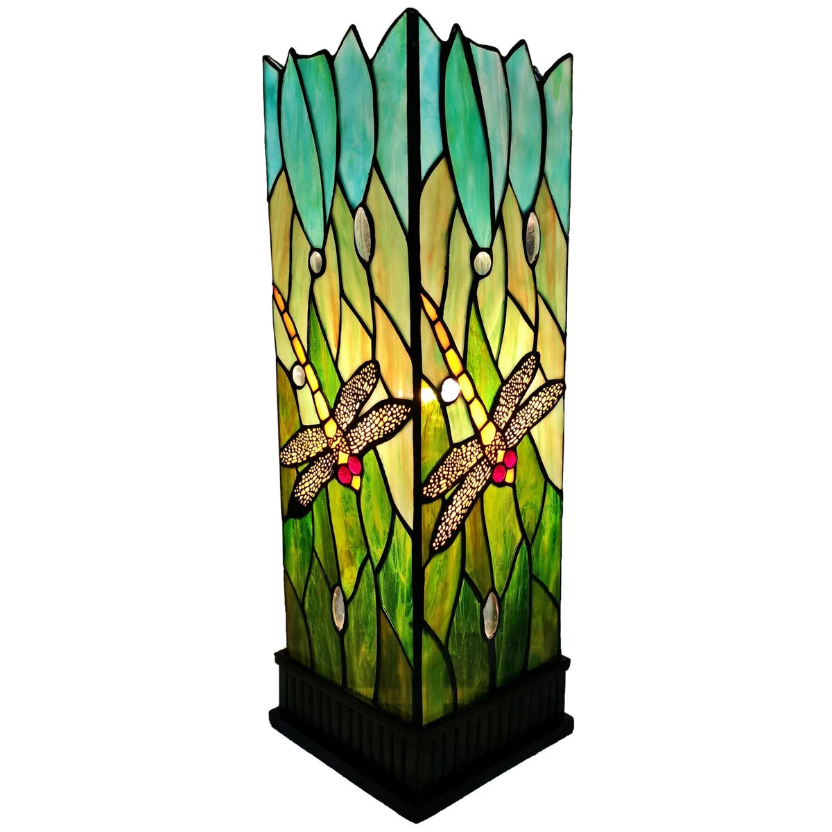 Amora Lighting Tiffany Style Dragonfly Table Lamp – 18 Inch Tall Handcrafted Stained Glass Accent Light for Vintage Decor