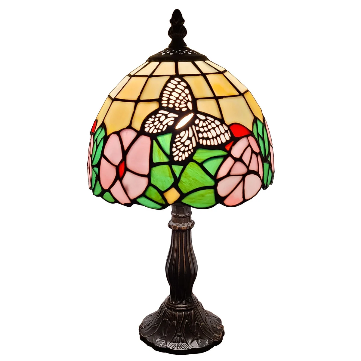 Amora Lighting Tiffany Style Floral Mini Table Lamp – Handcrafted Stained Glass Shade for Elegant Accent Lighting