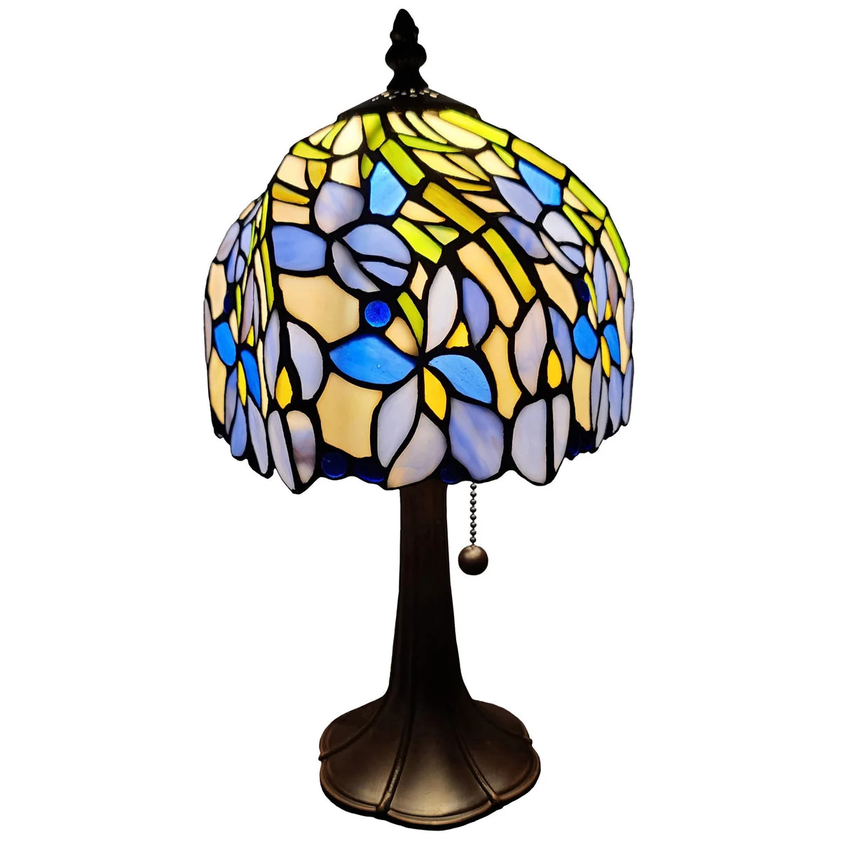 Amora Lighting Tiffany Style Iris Table Lamp – 15 Inch Tall Handcrafted Stained Glass Shade with Floral Iris Design