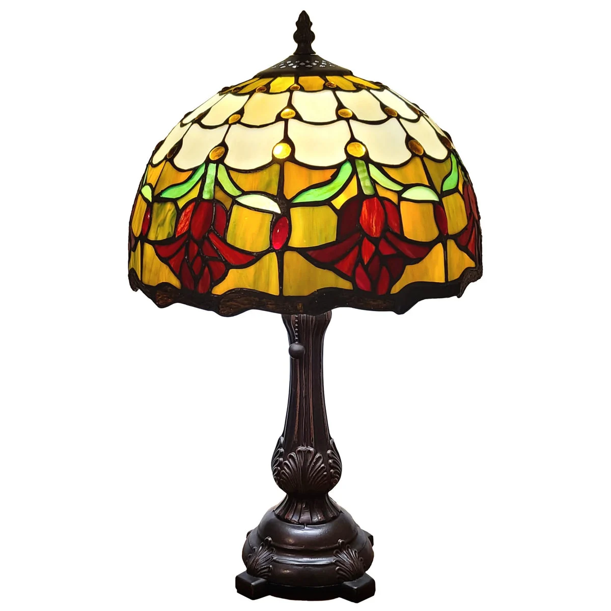 Amora Lighting Tiffany Style Tulips Table Lamp, 19" Tall, Handcrafted Stained Glass Floral Shade with Antique Bronze Base
