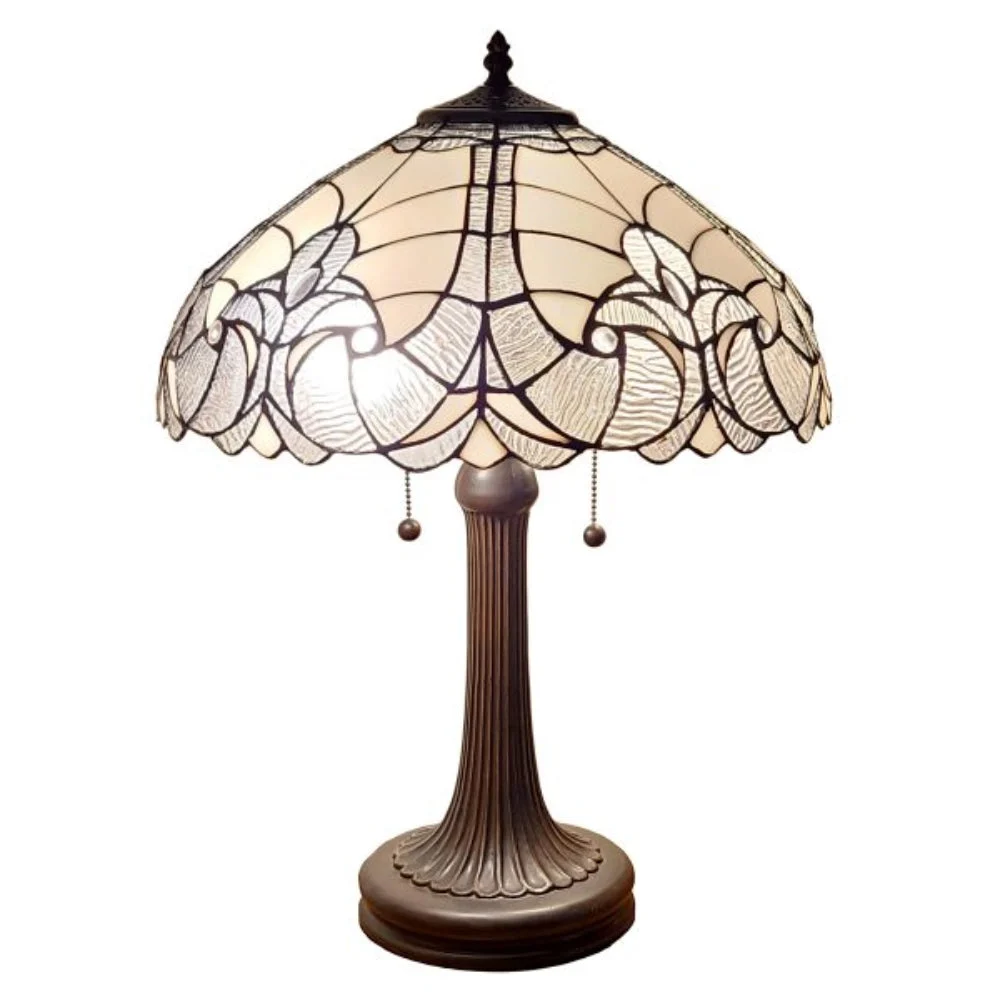 Amora Lighting Tiffany Style White Table Lamp, 23" High, Handcrafted Stained Glass Shade with Floral Motif and Bronze Base