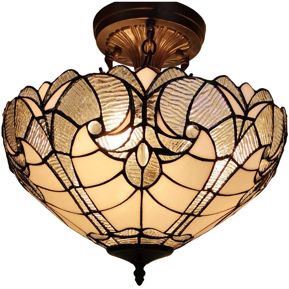 Amora Lighting Tiffany Style Semi Flush Mount Ceiling Fixture 16" Wide