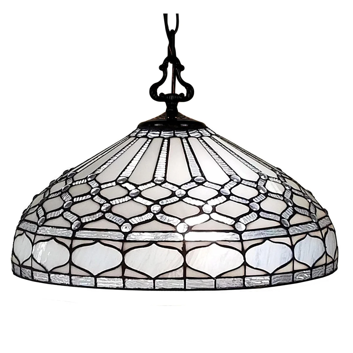 Amora Lighting Tiffany Style Royal White Hanging Lamp 18" Wide